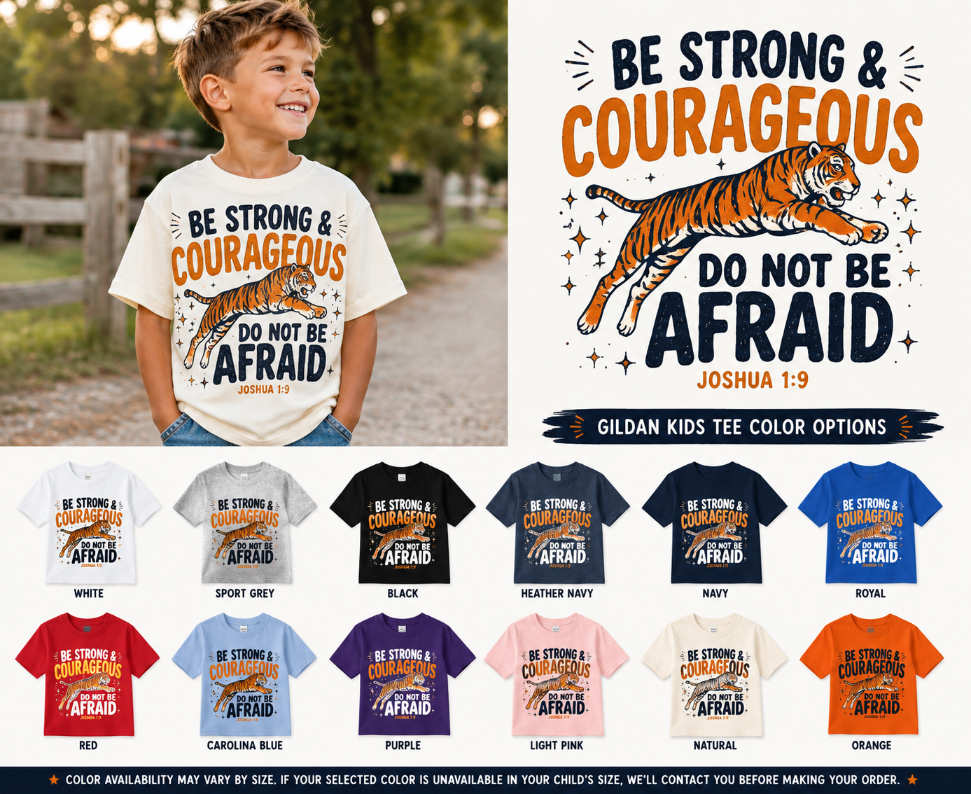 Be Strong & Courageous Kids Tee β Joshua 1:9