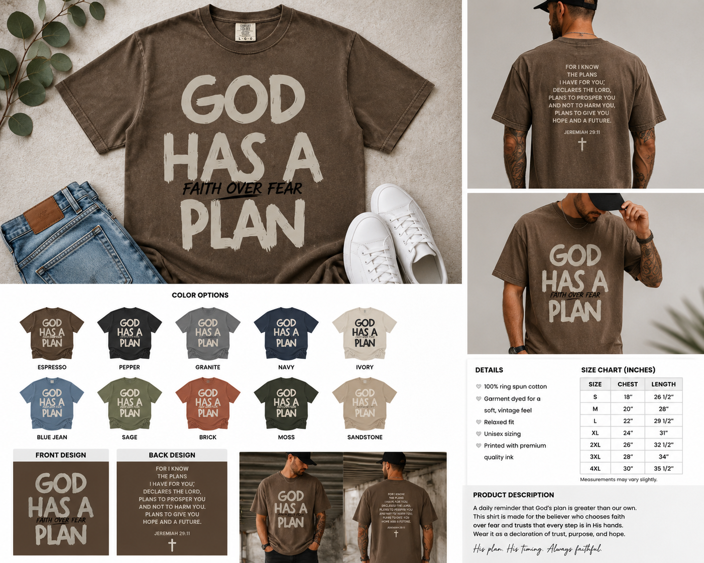 God Has a Plan Men’s Tee — Jeremiah 29:11  His plan. His timing. Always faithful.